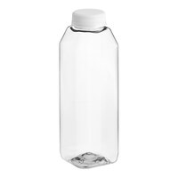 16 oz. Tall Square rPET Clear Juice Bottle with White Lid - 160/Case