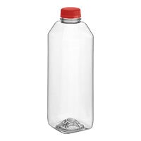 Captiva Containers 32 oz. Square PET Clear Juice Bottle with Red Lid - 104/Case