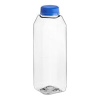 16 oz. Tall Square rPET Clear Juice Bottle with Blue Lid - 160/Case