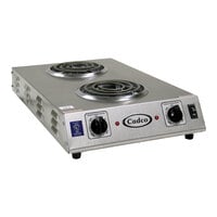 Cadco CDR-1TFB Double Burner Stainless Steel Portable Electric Front-to-Back Hot Plate with 6" Tubular Elements - 1,650W, 120V