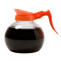 Curtis 70480100104 Decaf Coffee Decanter with Stainless Steel Base, Orange Handle, and White Imprint