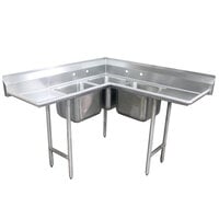 Advance Tabco 94-K3-11D Three Compartment Corner Sink with Two Drainboards - 108"