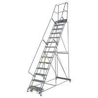 Ballymore M-2000 Series 15-Step Gray Steel Rolling Safety Ladder with Abrasive Mat Tread, 24" Wide Steps, and 14" Deep Top Step 154014R - 450 lb. Capacity