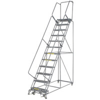 Ballymore M-2000 Series 13-Step Gray Steel Rolling Safety Ladder with Abrasive Mat Tread, 24" Wide Steps, and 14" Deep Top Step 134014R - 450 lb. Capacity