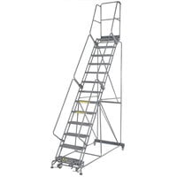 Ballymore M-2000 Series 14-Step Gray Steel Rolling Safety Ladder with Abrasive Mat Tread, 24" Wide Steps, and 14" Deep Top Step 144014R - 450 lb. Capacity