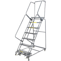 Ballymore M-2000 Series 7-Step Gray Steel Rolling Safety Ladder with Abrasive Mat Tread, 24" Wide Steps, and 14" Deep Top Step 073214R - 450 lb. Capacity