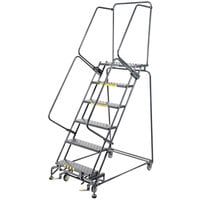 Ballymore M-2000 Series 6-Step Gray Steel Rolling Safety Ladder with Serrated Tread, 16" Wide Steps, and 14" Deep Top Step 062414G - 450 lb. Capacity