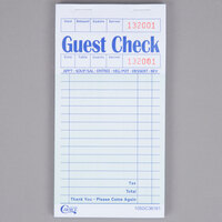 Choice 1 Part Green and White Paper Guest Check with Top Guest Receipt - 10/Pack