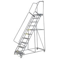 Ballymore M-2000 Series 11-Step Gray Steel Rolling Safety Ladder with Abrasive Mat Tread, 24" Wide Steps, and 14" Deep Top Step 113214R - 450 lb. Capacity