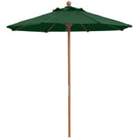 Grosfillex 98942031 7' Forest Green Market Umbrella with 1 1/2 inch Wooden Pole
