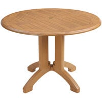 Grosfillex UT380008 Winston 42 inch Teak Decor Round Molded Melamine Pedestal Table with Umbrella Hole