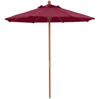 Grosfillex 98942731 7' Burgundy Market Umbrella with 1 1/2 inch Wooden Pole