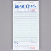 Choice 1 Part Green and White Guest Check with Bottom Guest Receipt - 10/Pack