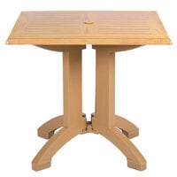 Grosfillex UT370008 Winston 32" x 32" Teak Decor Square Molded Melamine Pedestal Table with Umbrella Hole