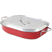 Bon Chef 60023CFCLD Classic Country French 5 Qt. Red Stainless Steel Roasting Pan with Lid - 15 inch x 11 inch x 2 7/8 inch
