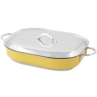 Bon Chef 60023CFCLD Classic Country French 5 Qt. Yellow Stainless Steel Roasting Pan with Lid - 15 inch x 11 inch x 2 7/8 inch