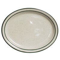 Tuxton TES-012 Emerald 9 1/2 inch x 7 1/2 inch Green Speckle Narrow Rim Oval China Platter - 24/Case