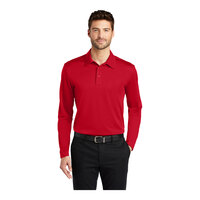 Port Authority K540LS Unisex Customizable Red Long Sleeve Moisture-Wicking Silk Touch™ Polo Shirt - Polyester - Small