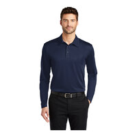 Port Authority K540LS Unisex Customizable Navy Long Sleeve Moisture-Wicking Silk Touch™ Polo Shirt - Polyester - 2X