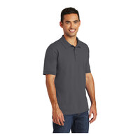 Port & Company KP55 Unisex Customizable Charcoal Short Sleeve Jersey Knit Polo Shirt with Stain Release - Cotton / Poly Blend - Small
