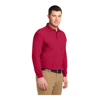 Port Authority K500LS Unisex Customizable Red Long Sleeve Silk Touch Pique Polo Shirt - Poly / Cotton Blend - Extra Large