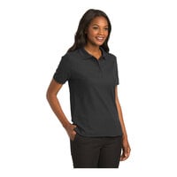 Port Authority L500 Women's Customizable Black Short Sleeve Silk Touch Pique Polo Shirt - Poly / Cotton Blend