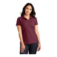 Port Authority L100 Women's Customizable Burgundy Short Sleeve Pique Polo Shirt - Cotton / Poly Blend - 4X