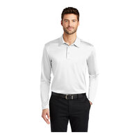 Port Authority K540LS Unisex Customizable White Long Sleeve Moisture-Wicking Silk Touch™ Polo Shirt - Polyester - Large