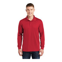 Sport-Tek ST657 Unisex Customizable True Red Long Sleeve Moisture-Wicking Micro Pique Polo Shirt - Polyester - 3X
