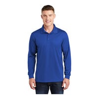 Sport-Tek ST657 Unisex Customizable True Royal Long Sleeve Moisture-Wicking Micro Pique Polo Shirt - Polyester - Large