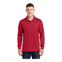 Sport-Tek ST657 Unisex Customizable Deep Red Long Sleeve Moisture-Wicking Micro Pique Polo Shirt - Polyester - Small