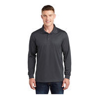 Sport-Tek ST657 Unisex Customizable Iron Gray Long Sleeve Moisture-Wicking Micro Pique Polo Shirt - Polyester - Small