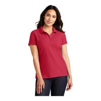 Port Authority L100 Women's Customizable Rich Red Short Sleeve Pique Polo Shirt - Cotton / Poly Blend - 6X