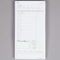 Choice 2 Part Segmented Green and White Carbonless Guest Check with Beverage Lines and Bottom Guest Receipt - 5/Pack