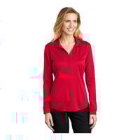 Port Authority L540LS Women's Customizable Red Long Sleeve Moisture-Wicking Silk Touch Polo Shirt - Polyester