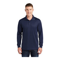 Sport-Tek ST657 Unisex Customizable True Navy Long Sleeve Moisture-Wicking Micro Pique Polo Shirt - Polyester - 3X