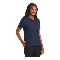 Port Authority L500 Women's Customizable Navy Short Sleeve Silk Touch Pique Polo Shirt - Poly / Cotton Blend - Small