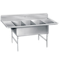 Advance Tabco K7-3-2030-24RL 16 Gauge Three Compartment Stainless Steel Super Size Sink with Two Drainboards - 108"