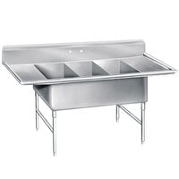 Advance Tabco K7-3-3030-24RL 16 Gauge Three Compartment Stainless Steel Super Size Sink with Two Drainboards - 138"