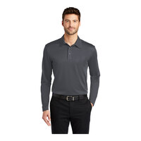 Port Authority K540LS Unisex Customizable Steel Gray Long Sleeve Moisture-Wicking Silk Touch™ Polo Shirt - Polyester - Small