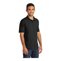Port & Company KP55 Unisex Customizable Jet Black Short Sleeve Jersey Knit Polo Shirt with Stain Release - Cotton / Poly Blend - Small