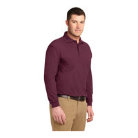 Port Authority K500LS Unisex Customizable Burgundy Long Sleeve Silk Touch Pique Polo Shirt - Poly / Cotton Blend - Small