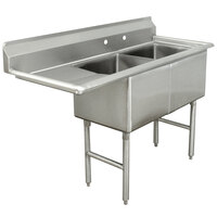 Advance Tabco FC-2-1824-18-X Two Compartment Stainless Steel Commercial Sink with One Drainboard - 62 1/2 inch - Left Drainboard