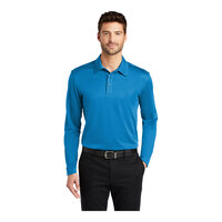 Port Authority K540LS Unisex Customizable Brilliant Blue Long Sleeve Moisture-Wicking Silk Touch™ Polo Shirt - Polyester - Large