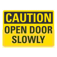 Lavex 14" x 10" Engineer-Grade Reflective Adhesive Vinyl "Caution / Open Door Slowly" Safety Label