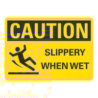 Lavex 14" x 10" Non-Reflective Plastic "Caution / Slippery When Wet" Safety Sign with Symbol