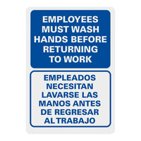 Lavex 14" x 10" Non-Reflective Aluminum Bilingual "Employees Must Wash Hands Before Returning To Work" Safety Sign