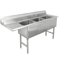 Advance Tabco FC-3-1824-24 Three Compartment Stainless Steel Commercial Sink with One Drainboard - 92 1/2 inch - Left Drainboard