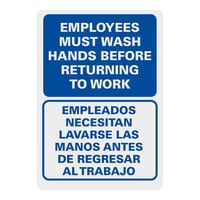 Lavex 14" x 10" Non-Reflective Plastic Bilingual "Employees Must Wash Hands Before Returning To Work" Safety Sign