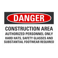 Lavex 14" x 10" Non-Reflective Adhesive Vinyl "Danger / Construction Area / Authorized Personnel Only / Hard Hats, Safety Glasses And Substantial Footwear Required" Safety Label